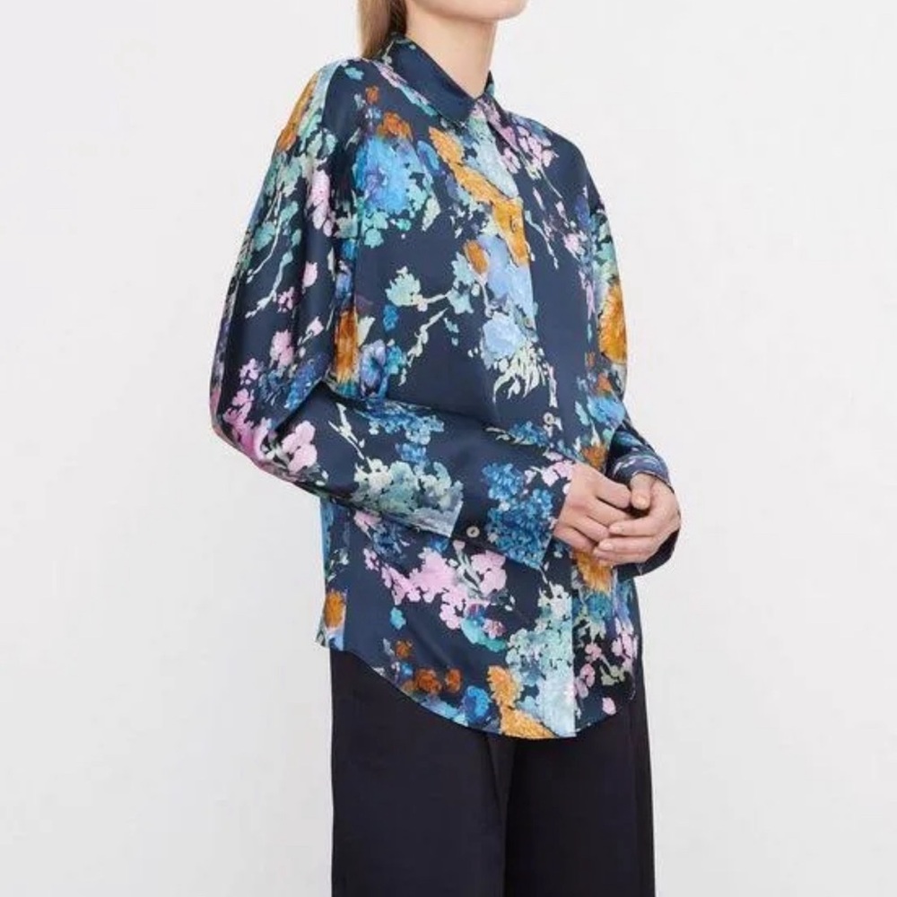 Vince - Painted Bouquet Silk Sculpted Long Sleeve Shirt - Picture 6 of 8